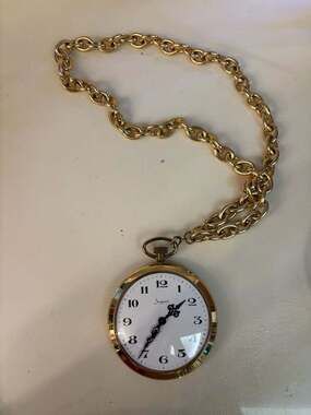 Sheffield Gold Tone Necklace Pocket Watch with Chain